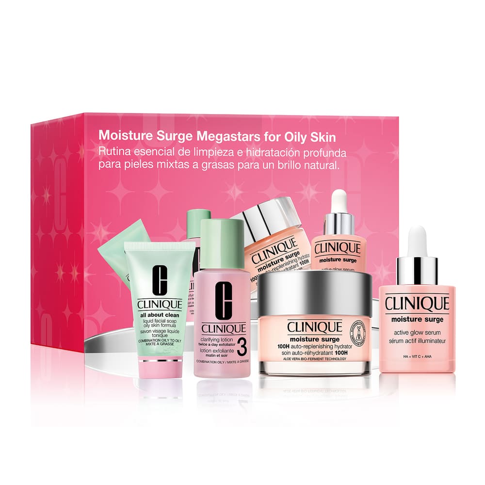 SET MOISTURE SURGE MEGASTARS FOR OILY SKIN (SET DE LIMPIEZA, EXFOLIACIÓN E HIDRATACIÓN PARA PIEL MIXTA-GRASA)